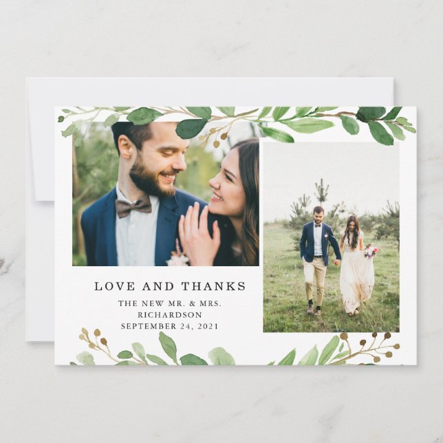 Carte De Remerciements Feuilles botaniques branchés| Deux Mariages photo (Devant)