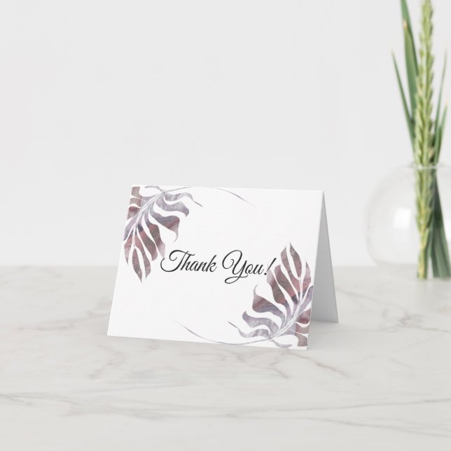 Carte De Remerciements Feuilles d'aquarelle rose rose mauve (Devant)