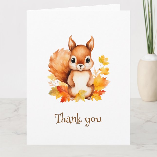 Carte De Remerciements Feuilles d'automne d'écureuil animal mignon person (Devant)
