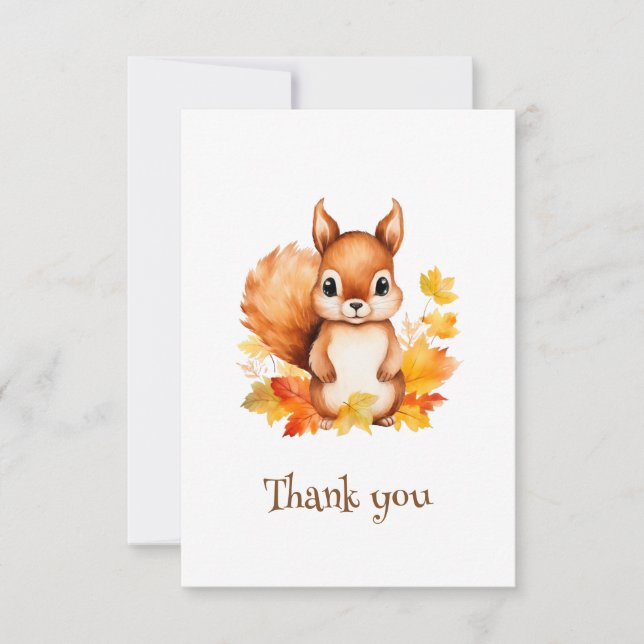 Carte De Remerciements Feuilles d'automne d'écureuil animal mignon person (Devant)