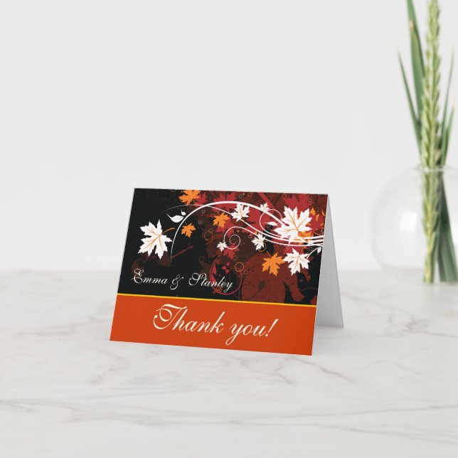 Carte De Remerciements Feuilles d'automne orange rouge blanc remerciement (Devant)