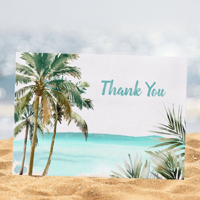 Carte De Remerciements Feuilles de palmier tropical personnalisées Plage  (In situ)