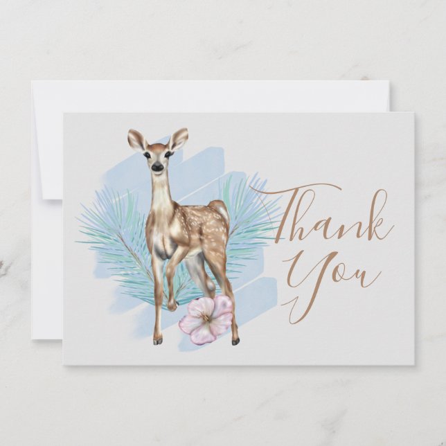 Carte De Remerciements Feuilles de pin de cerf aquarelle (Devant)