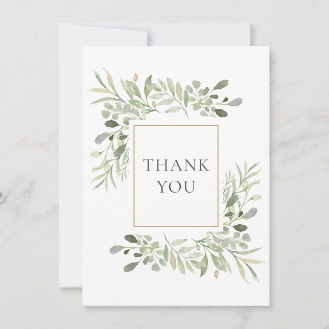 Carte De Remerciements Feuilles de verdure élégantes (Devant)