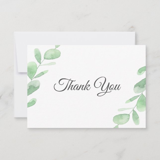 Carte De Remerciements Feuilles d'eucalyptus verts. Mariage simple Woodla (Devant)