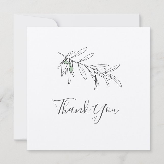 Carte De Remerciements Feuilles d'olive dessinés à la main (Devant)