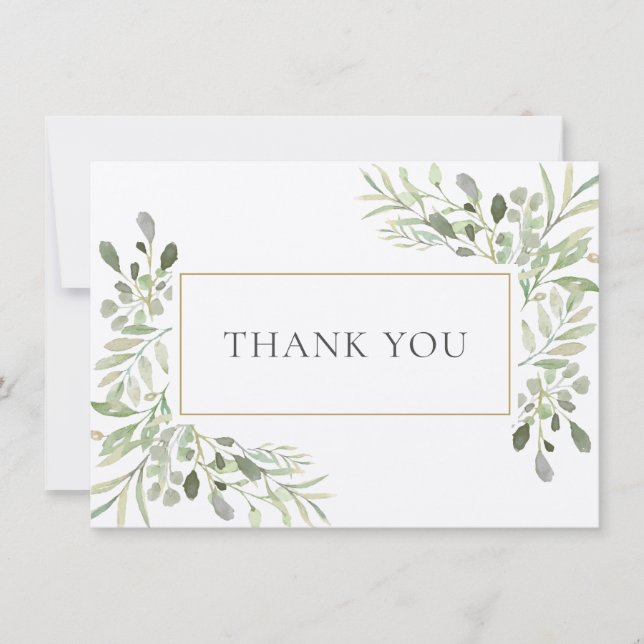 Carte De Remerciements Feuilles Douces Élégantes Remerciements Rustiques (Devant)
