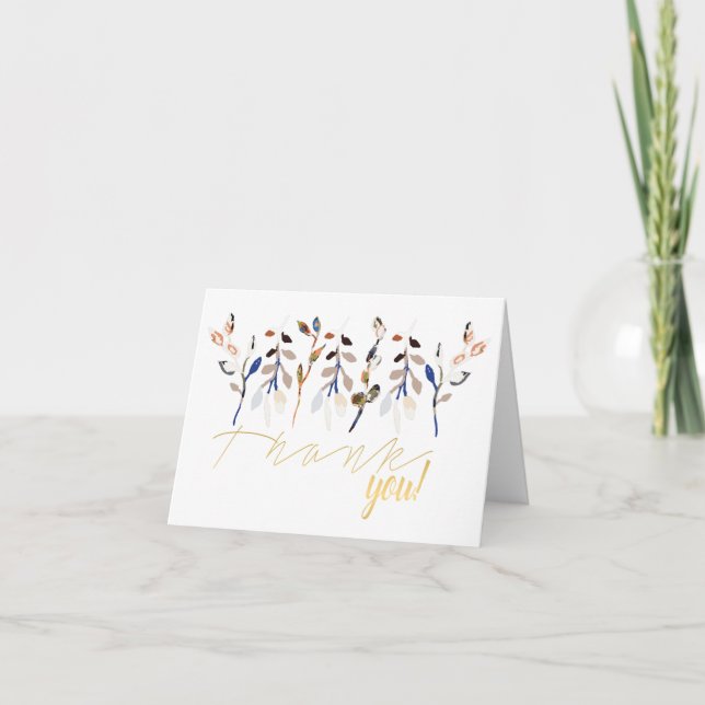 Carte De Remerciements Feuilles Et Berries Elégante Aquarelle Florale (Devant)