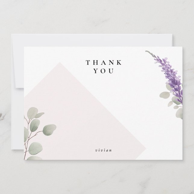 Carte De Remerciements Feuilles modernes Lavender Eucalyptus vierge (Devant)
