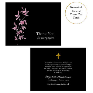 Carte De Remerciements Feuilles roses délicieuses funérailles chrétiennes