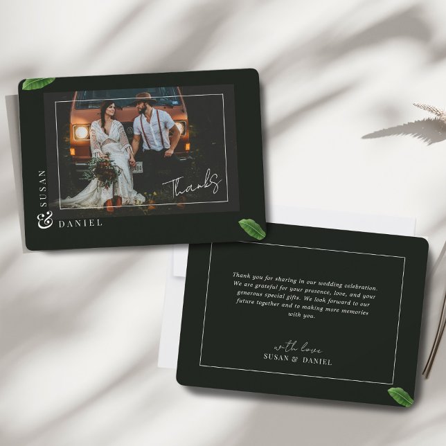 Carte De Remerciements Feuilles sauvages de la Tropical Photo Mariage Car (Créateur téléchargé)