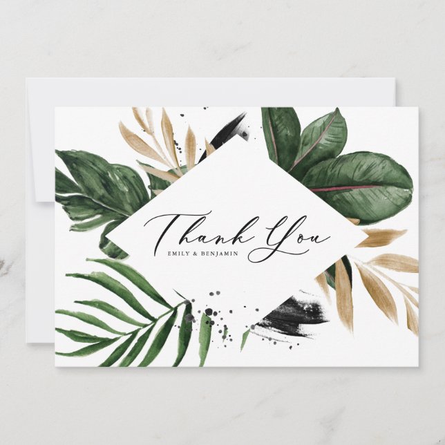 Carte De Remerciements Feuilles tropicaux Faux Gold Foil Mariage (Devant)