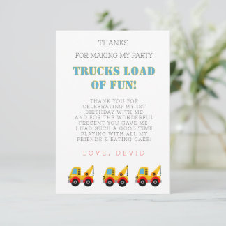 Carte De Remerciements Fiche d'anniversaire du camion de construction