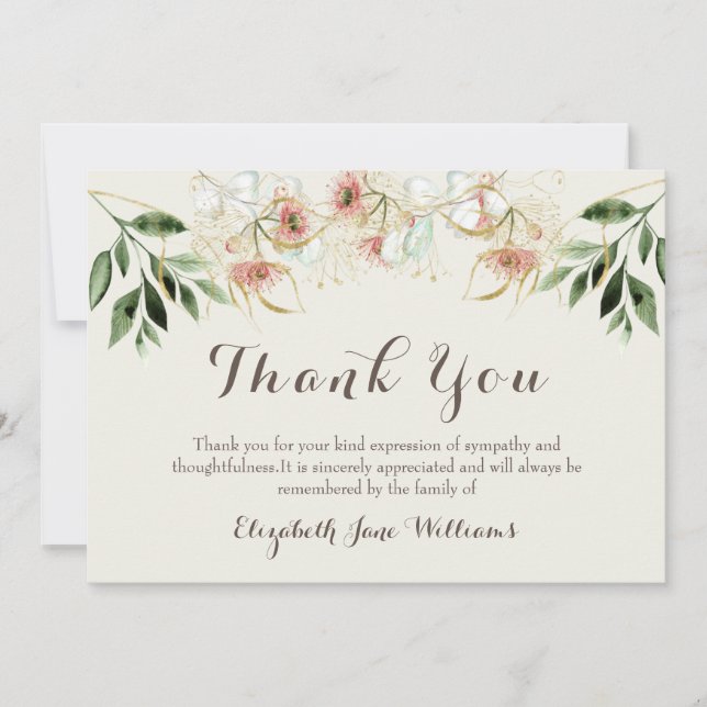 Carte De Remerciements Fiche de remerciement des funérailles florales (Devant)