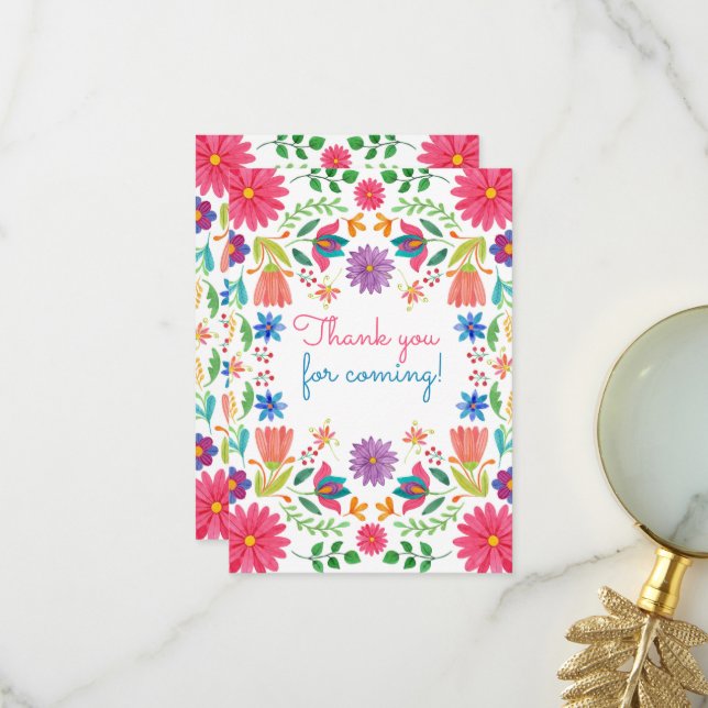 Carte De Remerciements Fiesta Mexicaine Aquarelle Florale Anniversaire (Devant/Arrière en situation)