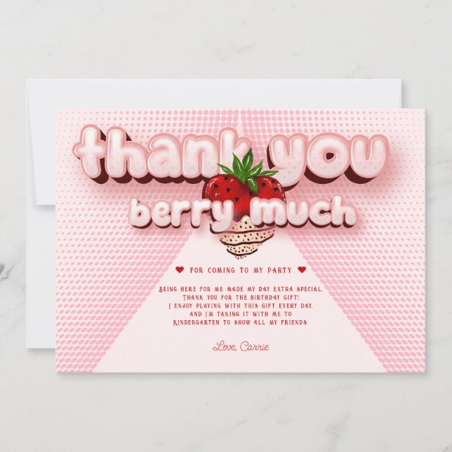 Carte De Remerciements Fille à la fraise rose Photo d'anniversaire Berry  (Devant)
