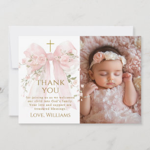 Carte De Remerciements Fille à l'arc floral Bloom Baptême