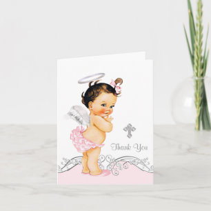 Carte De Remerciements Fille ange rose Baptême Remerciements