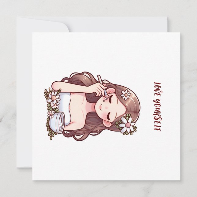 Carte De Remerciements Fille appliquant skincare Aimez-vous (Devant)