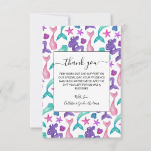 Carte De Remerciements Fille Aquarelle Mermaids Contes Coquillages Motif