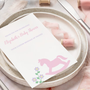 Carte De Remerciements Fille au cheval à bascule rose Baby Shower