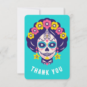 Carte De Remerciements Fille aux crânes de sucre floraux lumineux texte p