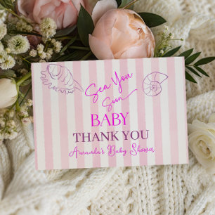 Carte De Remerciements Fille aux rayures roses côtières mer bientôt bébé