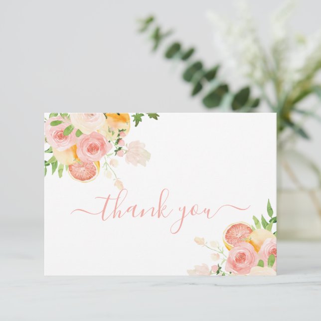 Carte de remerciements fille Baby shower Citrus (Debout devant)