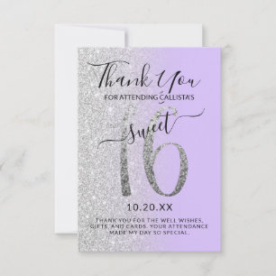 Carte De Remerciements Fille Chic Lavande Argent Parties scintillant Ombr