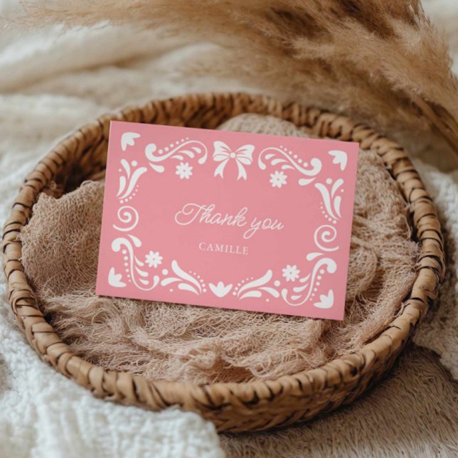 Carte De Remerciements Fille Cielito Lindo Rose Fête Prénatale (Pink Cielito Lindo Baby Shower Thank you card)
