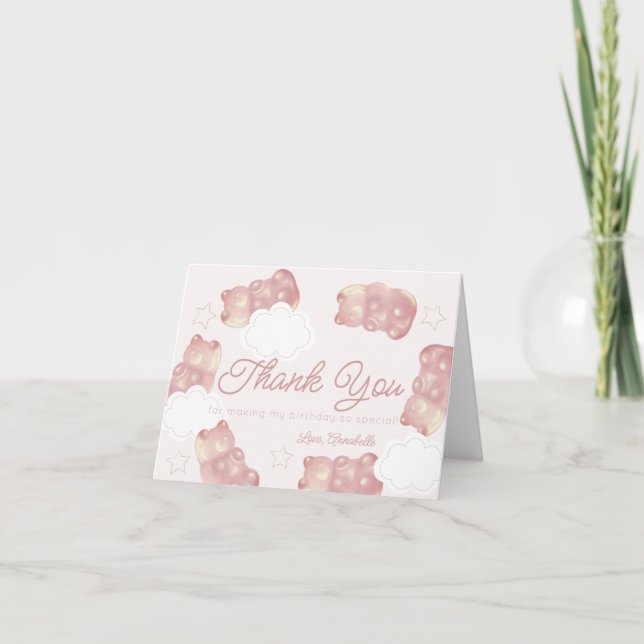 Carte De Remerciements Fille d'anniversaire à l'ours gummy rose (Devant)