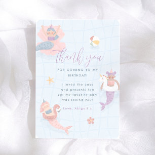 Carte De Remerciements Fille d'anniversaire de la fête de piscine sirène