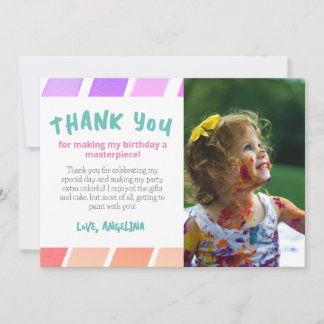 Carte De Remerciements Fille d'anniversaire Paint Party Pastel Rainbow