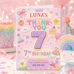 Carte De Remerciements Fille de 7 ans pour fête d'anniversaire arc-en-cie