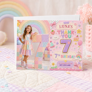 Carte De Remerciements Fille de 7 ans pour fête d'anniversaire arc-en-cie