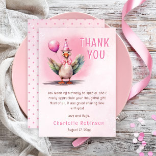 Carte De Remerciements Fille de la fête du premier anniversaire Rose Oie