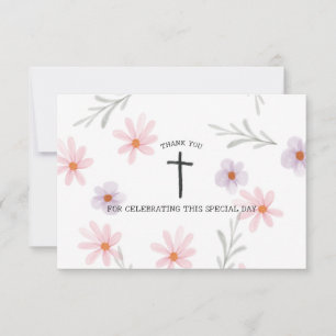 Carte De Remerciements Fille de la première communion florale