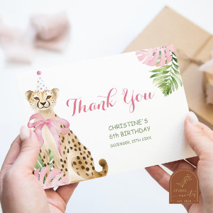 Carte De Remerciements Fille de la savane guépard rose anniversaire