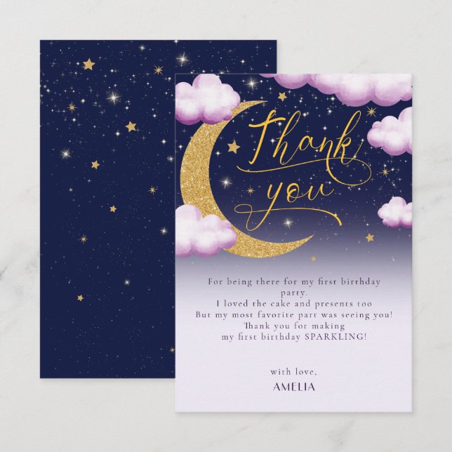 Carte De Remerciements Fille de l'étoile scintillante 1er anniversaire Me (Devant / Derrière)