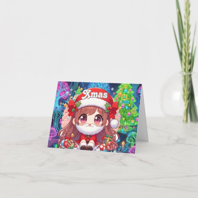 Carte De Remerciements Fille de Noël mignonne avec barbe personnalisée (Devant)