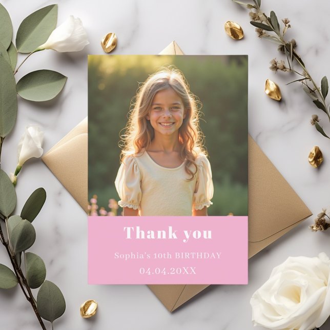 Carte De Remerciements Fille de photo rose d'anniversaire (Créateur téléchargé)