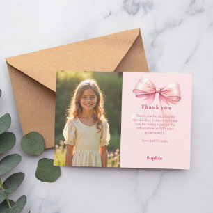 Carte De Remerciements Fille de photo rose d'anniversaire arc