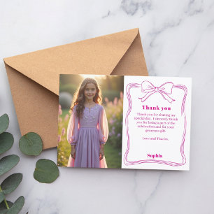 Carte De Remerciements Fille de photo rose d'anniversaire arc blanc