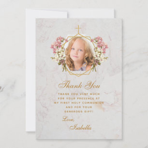 Carte De Remerciements Fille de première communion Photo Orchidées roses 