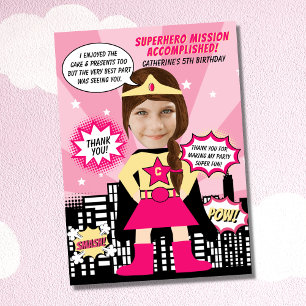 Carte De Remerciements Fille de style de bande dessinée de super-héros po