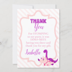 Carte De Remerciements Fille Dinosaur rose Anniversaire
