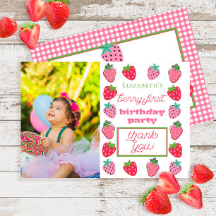 Carte De Remerciements Fille fraise Photo Berry Premier anniversaire fête