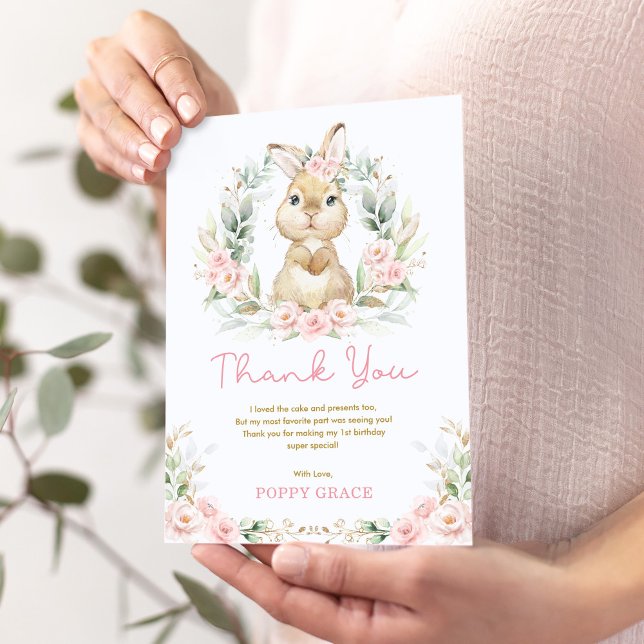 Carte De Remerciements Fille Lapin Lapin Fleur fête d'anniversaire (Créateur téléchargé)