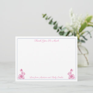 Carte De Remerciements Fille lapin rose et blanc en chinoiserie pour Baby