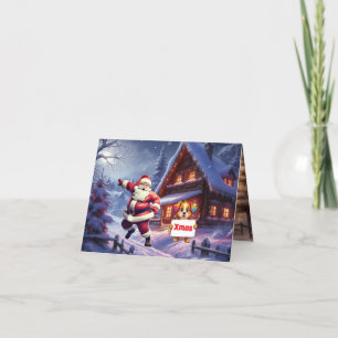 Carte De Remerciements Fille mignonne Père Noël avec barbe